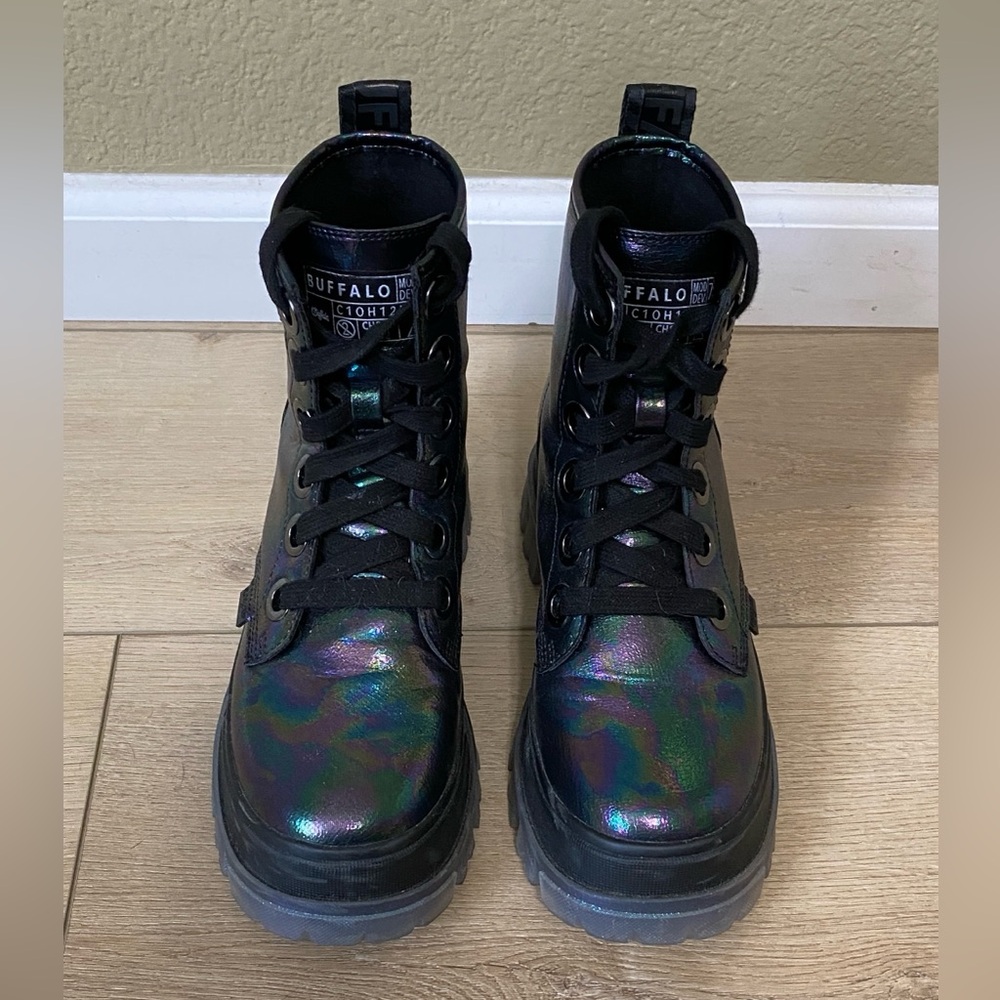 Buffalo London Iridescent Black Combat Boots